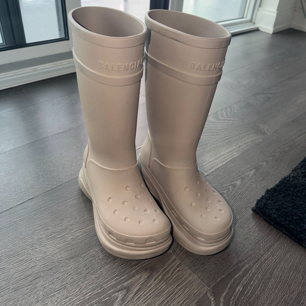 Balenciaga croc Cream/Taupe Platform Rain Boots